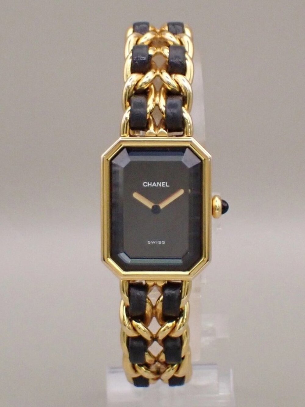 CHANEL Logo Premiere Watch H0001 # L Quartz Gold Plated Leather GHW 690RK949